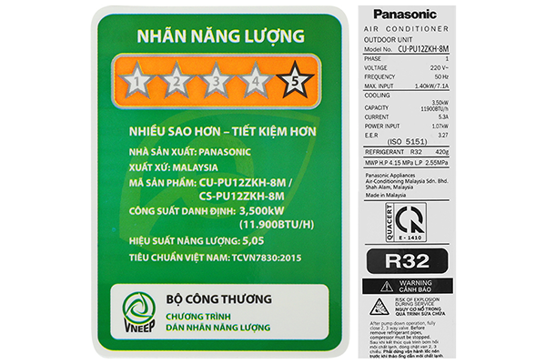 Máy lạnh Panasonic Inverter 1.5 HP CU/CS-PU12ZKH-8M