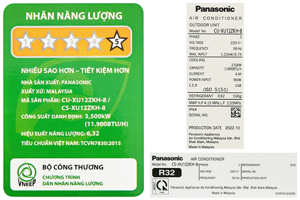 Máy lạnh Panasonic Inverter 1.5 HP CU/CS-XU12ZKH-8